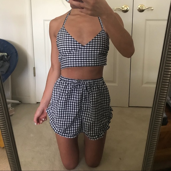 ASOS Pants - asos high-waisted gingham shorts and top set